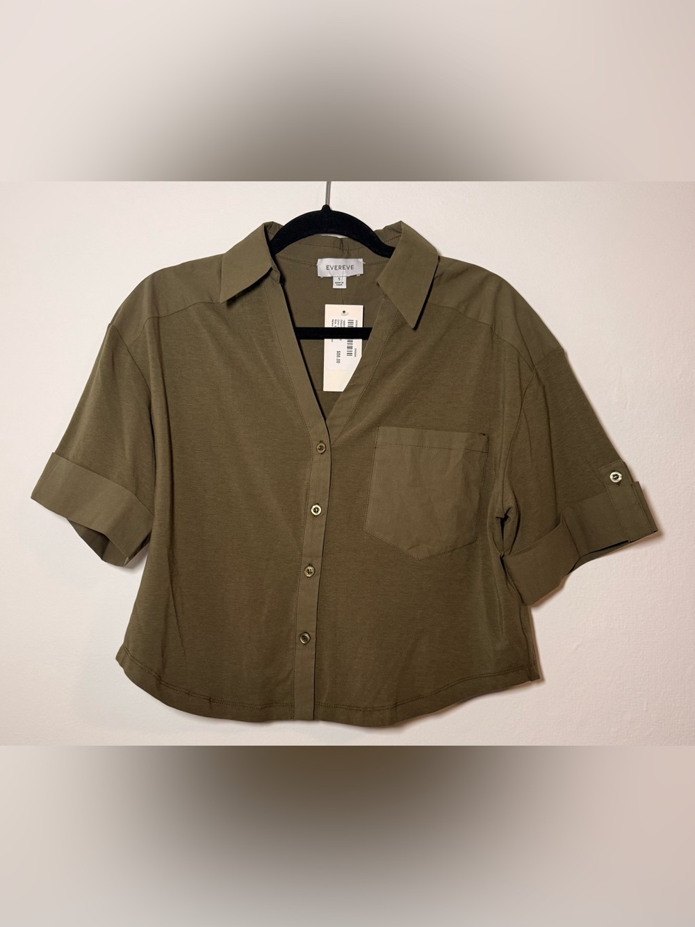 EVEREVE Nelson Cropped Shirt  Button Down Roll Sleeve size small S NWT